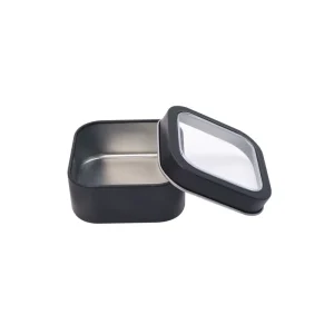 Square Matte Silver or Black Tinplate 2oz Candle Jar with Lid and Window for Candle, Food, and Candy Packaging