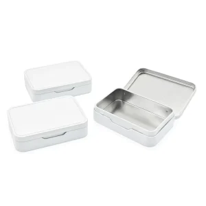 Square Metal Mint Candy Tin Box With Hinged Lid for Playing Cards and USB Storage