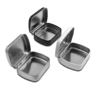 Square Metal Storage Box with Hinged Lid Embossed Finish Food Grade Breath Mint Packaging Tin Can
