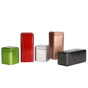 Square Metal Tea Tins with Hinge Lids for Food, Candy, and Cookies