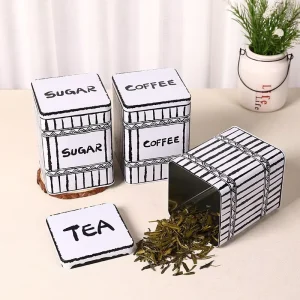 Square Metal Tin Box Set of 3 Handmade Recyclable Aluminium Candle Holder Vintage Cityscapes