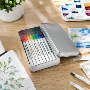 Square Recycled-Material Storage Tin Box 150x80x25mm for Watercolor Pens and Stationery