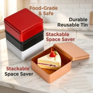 Square Rustproof Food Grade Tinplate Bakery Storage Box for Kitchen