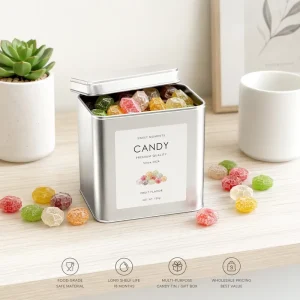 Square Tin Box Long life Food Grade Chocolate Candy Box Iron Can Sweets Small Storage Case USB Drive Packaging