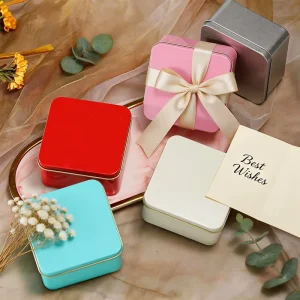 Square Tin Favor Box Metal Can for Candy, Cookies, Chocolate, Coffee Beans, and Tea Leaves Tinplate Storage