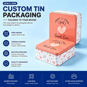 Square Tinplate Cookie Tin Box with Lid for Candy Biscuit Chocolate Gift Packaging