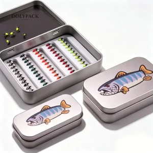 Square Tinplate Fishing Bait Storage Case Waterproof Flying Fishing Hook Jig Tackle Fish Tin Box