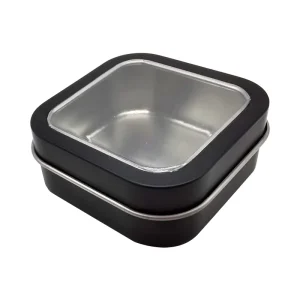 Square Tinplate Metal Box Food Grade Iron Box with Clear Window and Transparent Lid