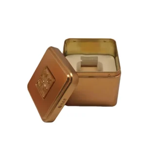 Square Tinplate Tin Containers Gift Box Recycled Materials Custom Logo Embossing Glossy Finish Cosmetic Packaging Guangdong TW