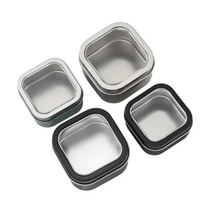 Square Window Metal Tin Box, Mini Gift Packaging, Black and Silver Ring Box
