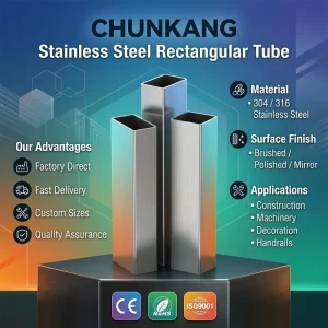Stainless Steel 304 321 309 Seamless Rectangular Tube 2B BA ASTM Finish 4″ X 2″ X 1/4″ Construction