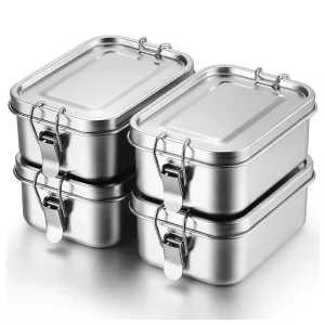 Stainless Steel Bento Box Metal Lunch Box Kids Food Containers Lockable Clips LeakProof Dishwasher Safe Lunch Snack Tiffin Boxes