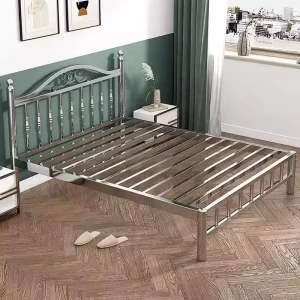 Stainless Steel Double Bed Modern Design Durable & Eco Friendly Foldable Rental Bed for Hotel School Apartment Bedroom