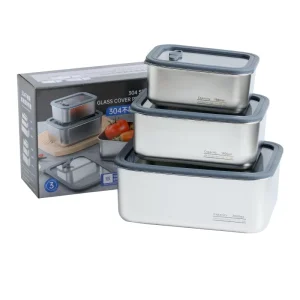 Stainless Steel Lunch Box with Glass Lids Metal Food Storage Containers Microwave Safe Bento Box