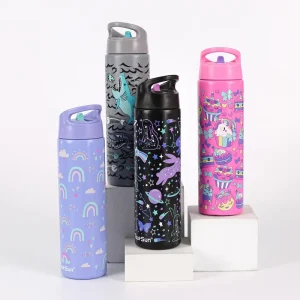 Stainless Steel Metal 520ml Kids Water Bottle Leak Proof Flip Straw Cartoonaide Design for Boiling Kids’ Drinking Accessory