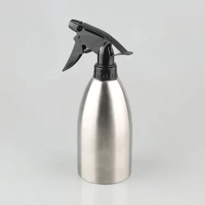 Stainless Steel Silver Cleaning Spray Bottle 500ml Black Pump for Personal Care