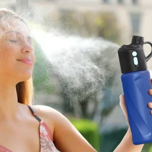 Stainless Steel Water Bottle with Automatic Misting Spray and Direct-Drinking Lid for Sports and Outdoor Use