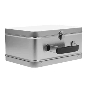 Standard Design Handle Eco-Friendly Aseptic Metal Box, Custom Printed Rectangular Tin Food Storage