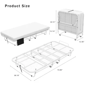 Steel Folding Bed With Matress Single Bed Extender Adjustable Single Bed With Wheels for Bedroom Office