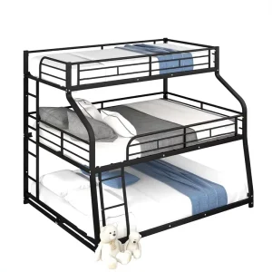 Steel Triple Bunk Bed for 3 Persons Adult Apartment & Dormitory Furniture with Reinforced Metal Loft Frame