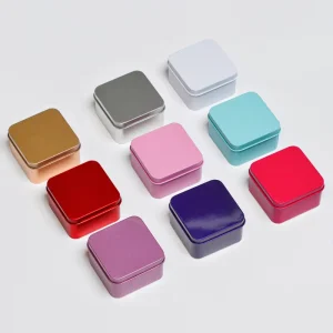 Stock Colorful Small Metal Tinplate Storage Tin Can Container Square 65*65 Mini Cookies Tin Empty