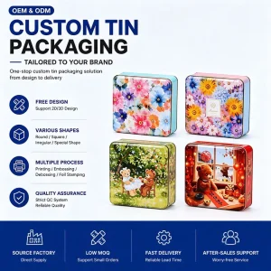 Stock Ready Metal Tin Container Tinplate Gift Box for Festive Holidays for Candy Cookie Egg Yolk Pastry Packaging Chewing Gum