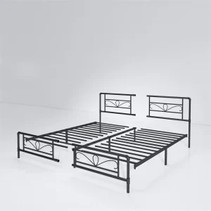 Strong Metal Tube Modern Victorian Iron Double Bed Split Joint Design Iron Platform Bed Frame with Headboard for Hotel & Airbnb