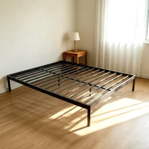 Student Dorm Heavy Duty Steel Bed Frame Anti Shake Metal Bed with Reinforced Slats High Capacity Bed Base for Large Adults Safe