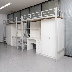 Student Dormitory Modern Full Size Metal Bunk Bed Under bed Desk Integration Knock down Design for School Apartment Use 5 Year