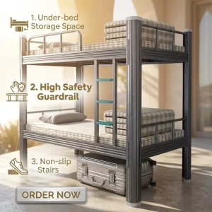 Student Metal Dormitory Bunk Bed for Hotel Hospital Bedroom Use Contemporary Design Commercial School Apartment Double Bed