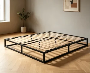 Sturdy Steel Bed Base with Solid Poplar Slats Modern Design Tool-Free Assembly Flat Pack for Bedroom School Hospital Use