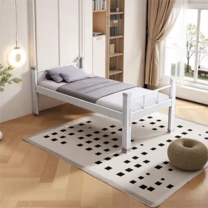 Sturdy Steel Frame Single Metal Bed with Headboard Twin Size for School Dormitory Hotel Bedroom
