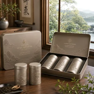 Sustainable Metal Packaging Tin Gift Box Set, Embossed, Food-Grade, Tea Packaging