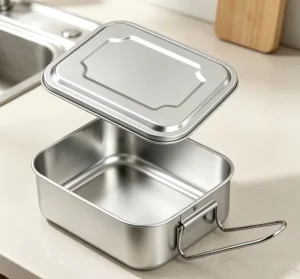 Thickened Deformation-Resistant Metal Lunch Box with Embossed Steel Lid and Folding Carry Handle
