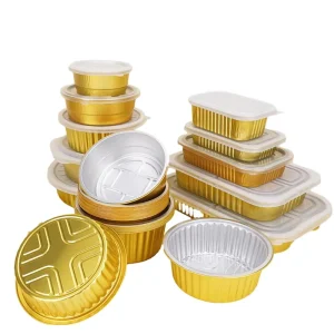 Thickened Disposable Food Grade Gold Aluminum Foil Bowl or Pan with Lid for Takeout