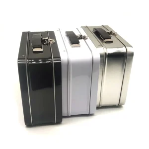 Tin Lunch Box with Handle Custom Printed Food Grade Hinged Metal Cake Slice Box with UV Coating for Chocolate