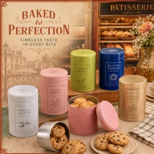Tinplate Biscuit Packaging Box Custom Logo Round Metal Tin Can for Food Brand
