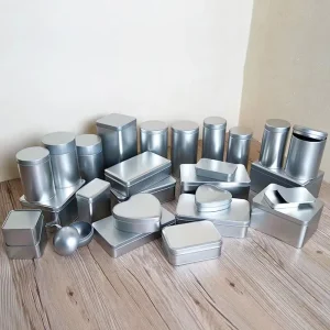 Tinplate Food Packaging Box with Custom Sticker, Matte Finish, Rectangle or Round Shape, Silver, for Pins