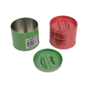 Tinplate Jar Container, Empty Small Round Candy Tin with Offset Printing and Recycled Materials