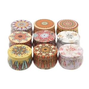 Tinplate Screw Cap Screen Printed Matte Finish Custom Logo Ethnic Style Candy Metal Scented Candle Jar for DIY Candle