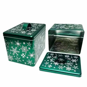 Tinplate Storage Containers Embossing Rectangle Metal Box Christmas Food Tin Box With Handle