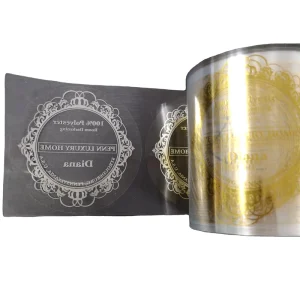 Top Quality Custom Round Metal logo Label Sticker 100% Polyester Olivia Luxury Gold Sticker Roll