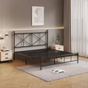 Top Selling Customized Iron Bed Frame with Geometric X Shaped Metal Bed Frame Twin Size for Bedroom Furniture Airbnb Hostel