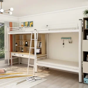 Triple Connected Metal Apartment Bed with Modern Shared Desk for School Dormitory