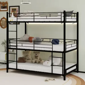 Twin Metal Bunk Bed Frame Ladder Full length Railing Modern Design for Bedroom Use Kids Teens Adults Dormitory ODM OEM Available