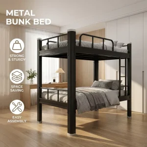 Twin Over Twin Metal Bunk Bed Heavy Duty Steel Double Deck Bed Full Length Guardrails Adults Dormitory Hostel OEM Customized