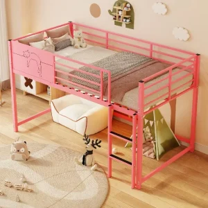 Twin Size Minimalist School Loft Bed Frame Safety Guardrail Metal Bed Caddy Easy Assembly Apartment Hotel Bedroom Use ODM OEM