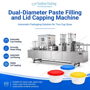 Two-Caliber Food Container Paste Filling, Sealing, Pressing and Capping Packaging Machine