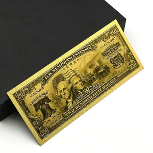 US 250th Anniversary Commemorative Gold Foil Banknote $250 Collector’s Coin Liberty Bell and Statue of Liberty Design