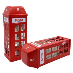 UV Coated Tinplate Box Shaped Like a Telephone Booth for Wine and Whisky Packaging